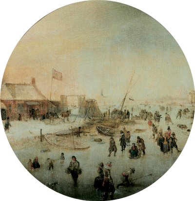 Winterlandschap met schaatsers en mensen die kolf spelen door Hendrick Avercamp